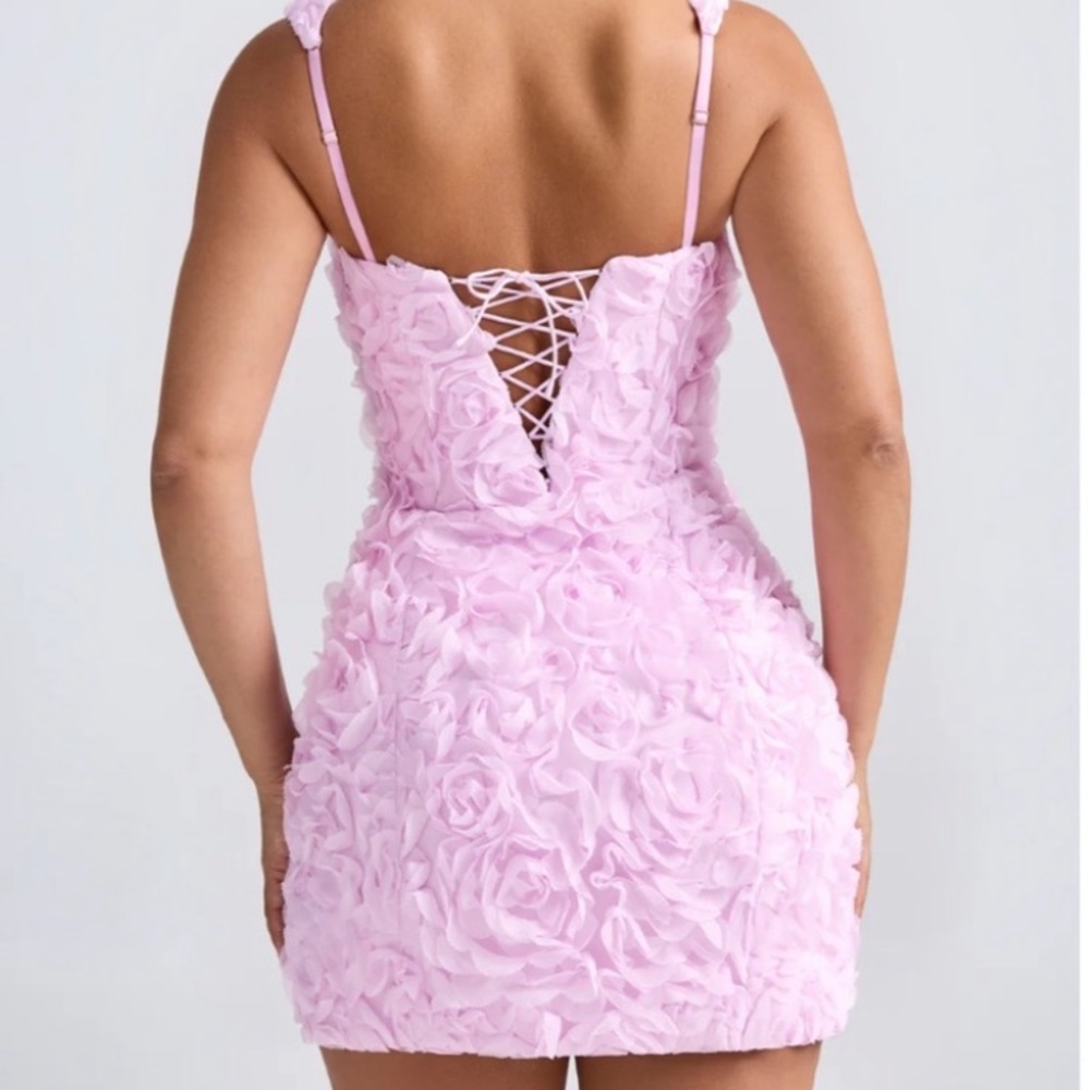 Oh Polly NWT Posy Floral Appliqué Corset Mini Dress Lilac Pink Women’s 10 - Picture 2 of 16